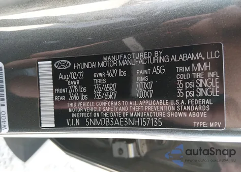 2022 Hyundai Tucson Sel z USA, uszkodzony, nr VIN 5NMJB3AE3NH157135